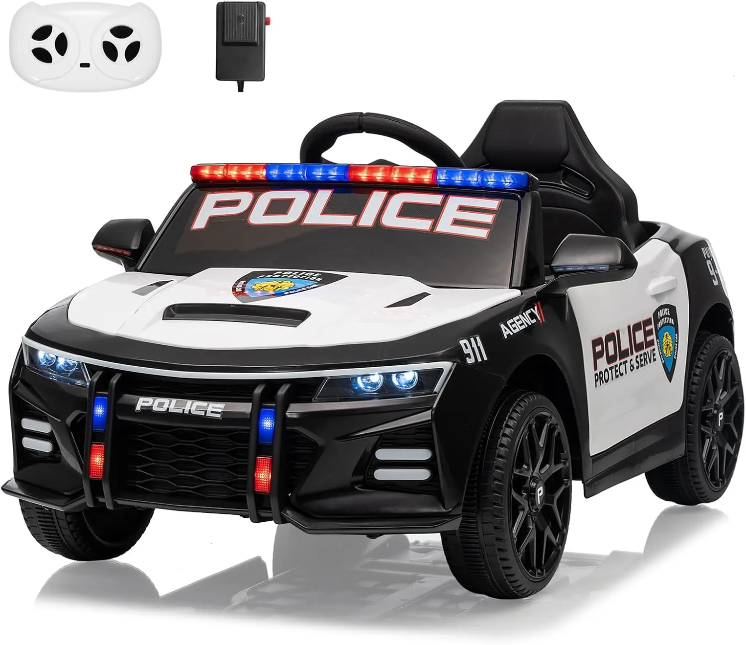 Ride On Police Toy Car for Kids 37  Months Age,12V Battery Powered Ride-On Cop Cars,Electric Police Car with Remote Control,Megaphone, LED Flashing Lights, Music, Horn, Safety Belt