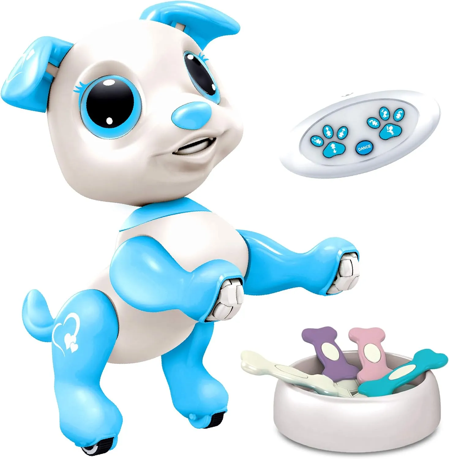 Robo Pets Robot Dog Toy for Girls and Boys - Remote Control Robot Toy Puppy with LEDs, Sound FX, Interactive Hand Motion Gestures, STEM Program Treats, Dancing and Walking RC Pet for Kids (Blue)