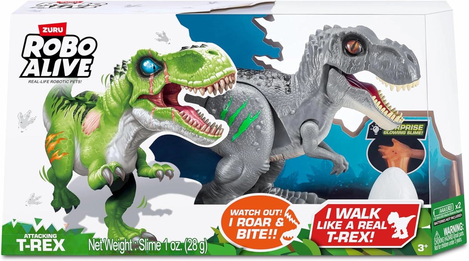 Robo Alive Attacking Grey T-Rex Battery-Powered Robotic Toy by Zuru, Dinosaur Toy, Gift for Boys 3 Years Old and Up
