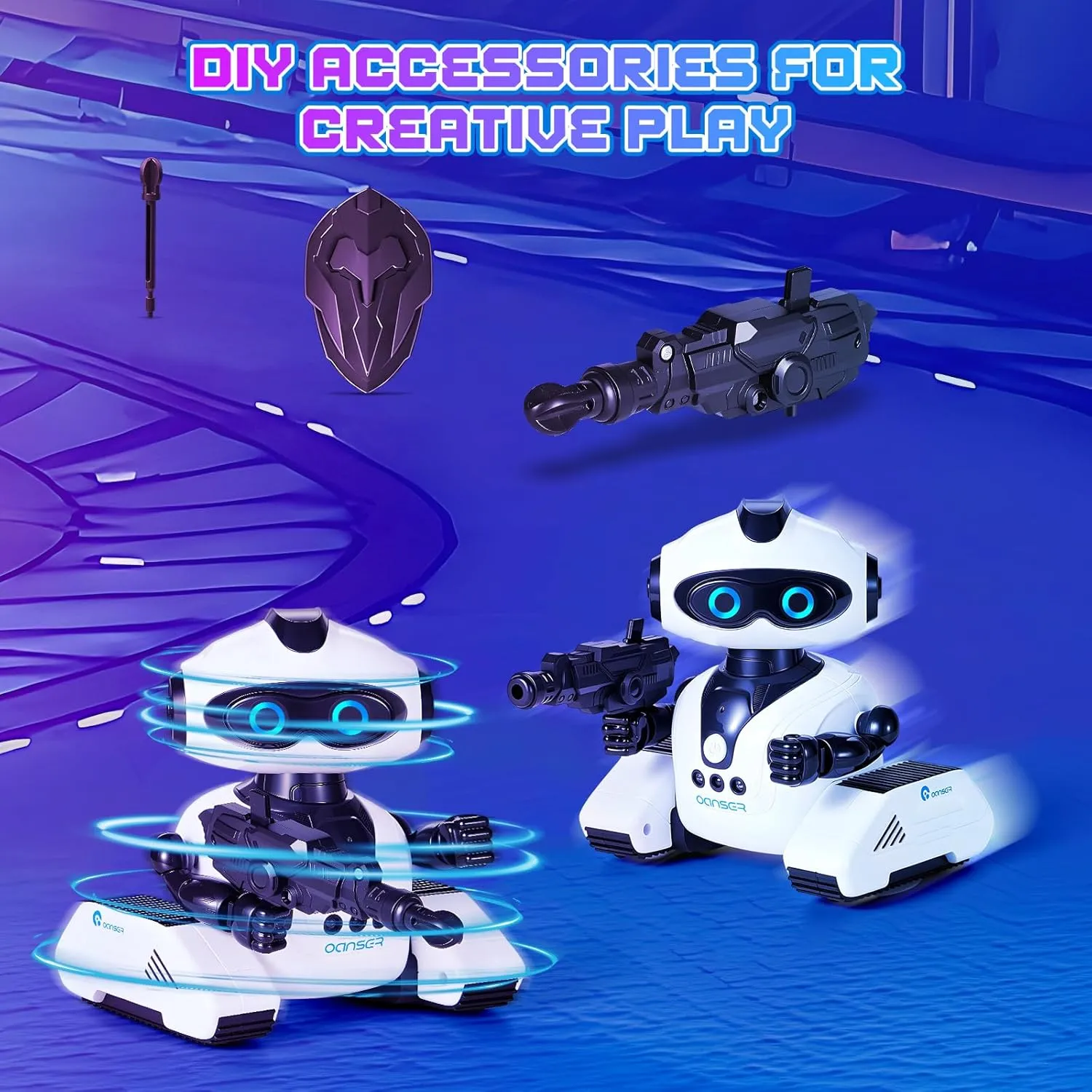 Robot Toys for Kids, Rechargeable Remote Control Robot with Gesture Sensing, Touch Interaction, Voice Recording and DIY Accessories, RC Smart Robots Gifts for Boys and Girls Ages 3-12