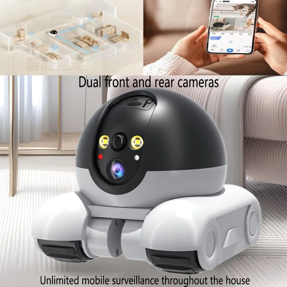 Rolling Robot Camera with Talk, Wireless Smart 360-Degree HD Dual Lens, Blinky Bot Camera, Robot Cameras on Wheels, Theblinkybot Intelligent Recognition, Dual Shooting Angles, Night Vision (WiFi 64G)
