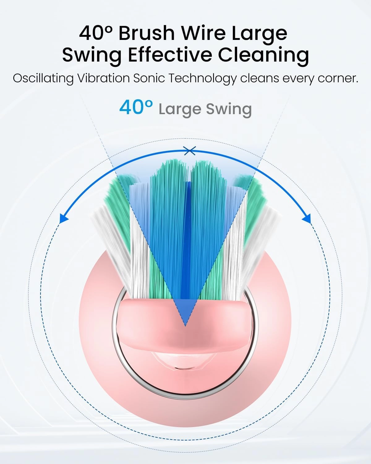 Rtauys S5 Sweeping Electric Toothbrush - Rechargeable Electric Toothbrushes with 8 Heads, Power Electric Toothbrush with Holder, 2.5 Hours Charge for 45 Days Battery Life - Pink