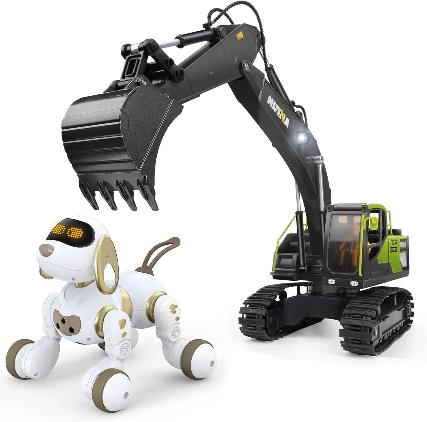 Ruko 18011 Remote Control Robot Dog and 1661 Remote Control Excavator Toy