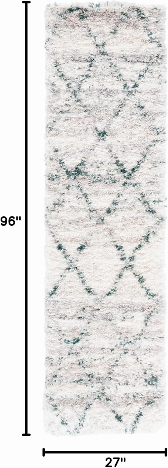 SAFAVIEH Fontana Shag 800 Collection Runner Rug - 8' Runner, Green & Ivory, Shag & Flokati Design, Ideal for High Traffic Areas in Hallway, Bathroom & Kitchen (FNT886Y-28)