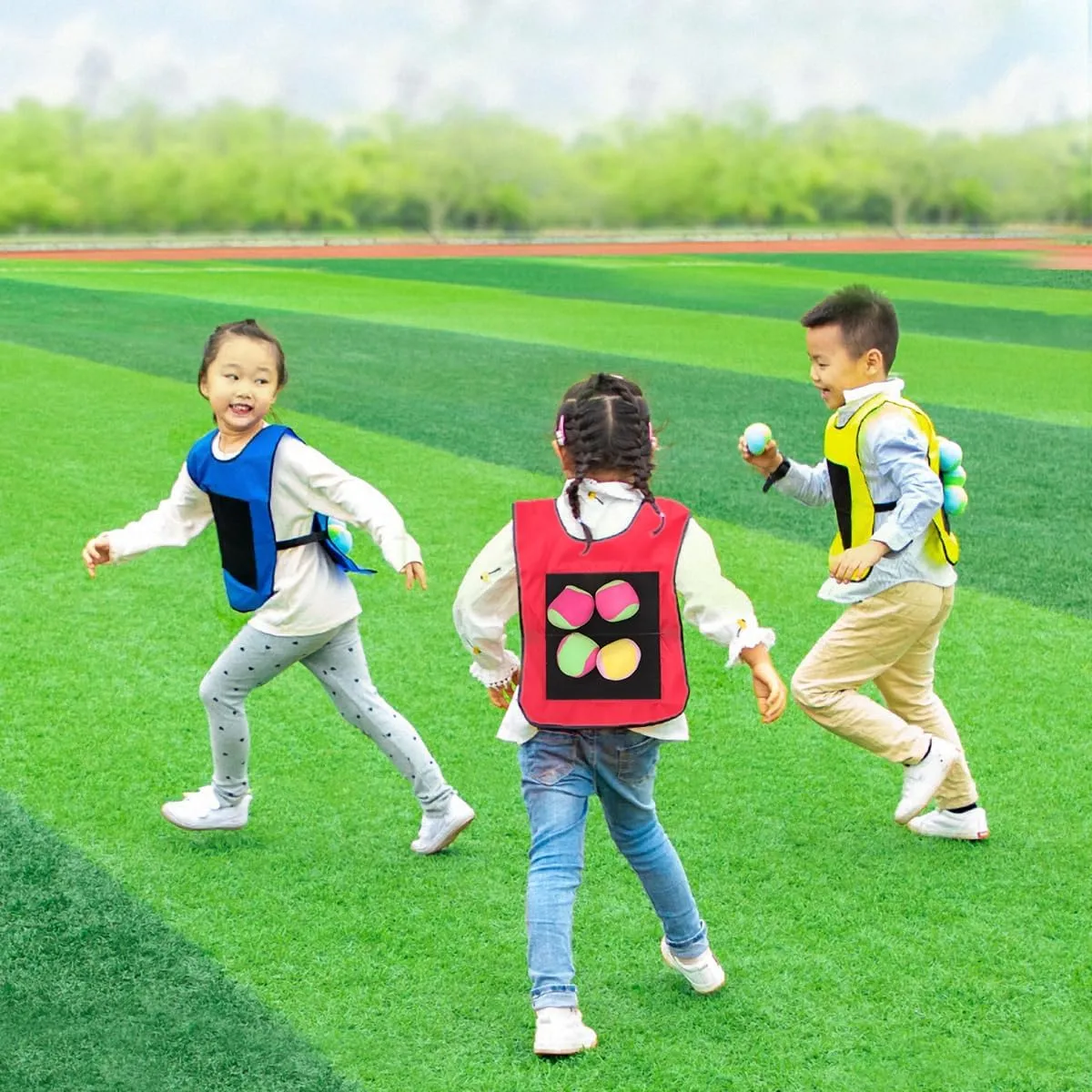 SAFIGLE 36 Pcs Kids Sticky Ball Vest Set for Dodgeball Games, Ball Toss Game Props, Includes Sticky Jersey Vests and Soft Foam Dodgeballs Ball and Catch Game Dodgeball Game Dodgeball Game Vests
