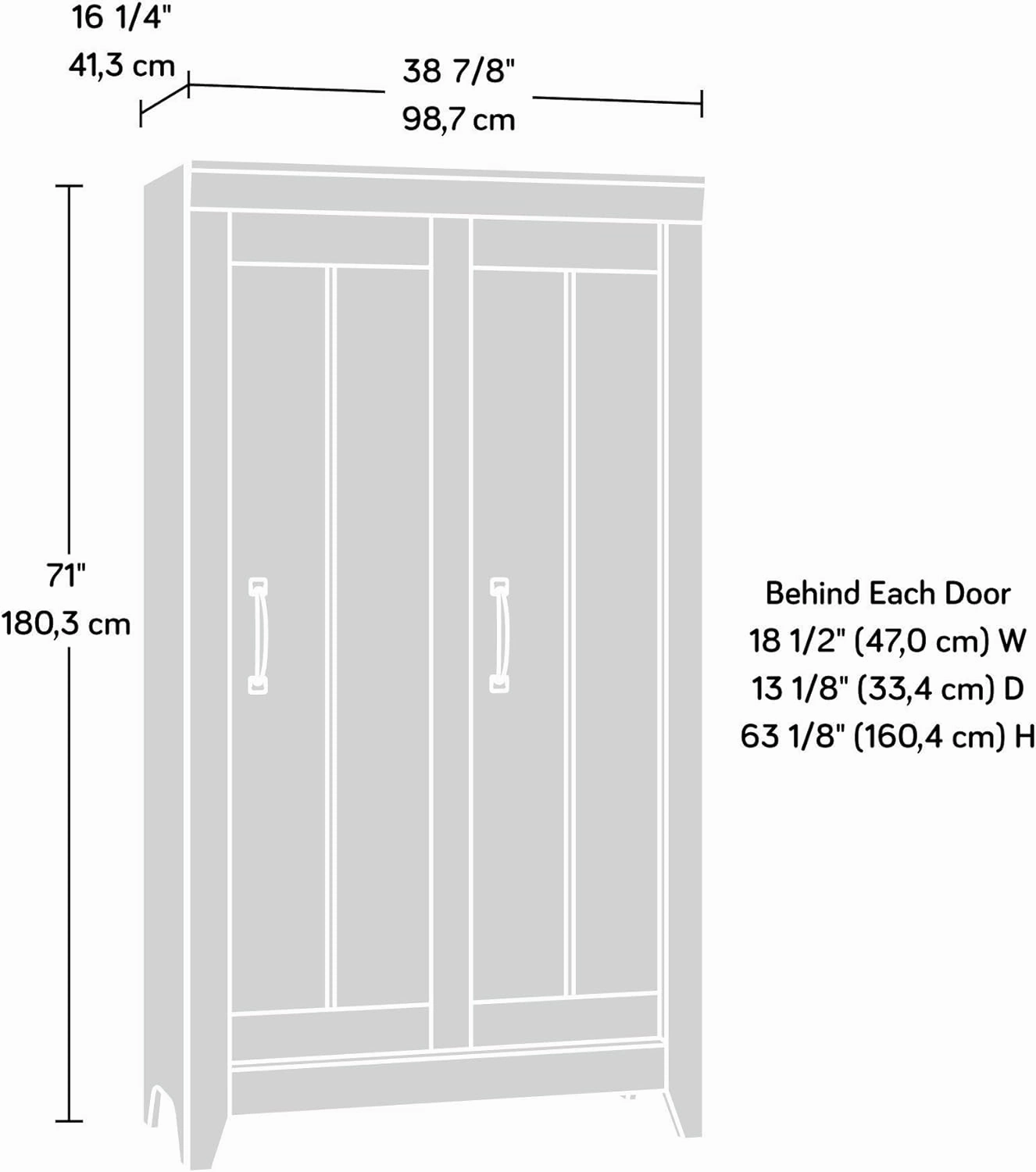 Sauder Adept Storage Pantry Cabinet, L: 38.94" x W: 16.77" x H: 70.98", Craftsman Oak finish