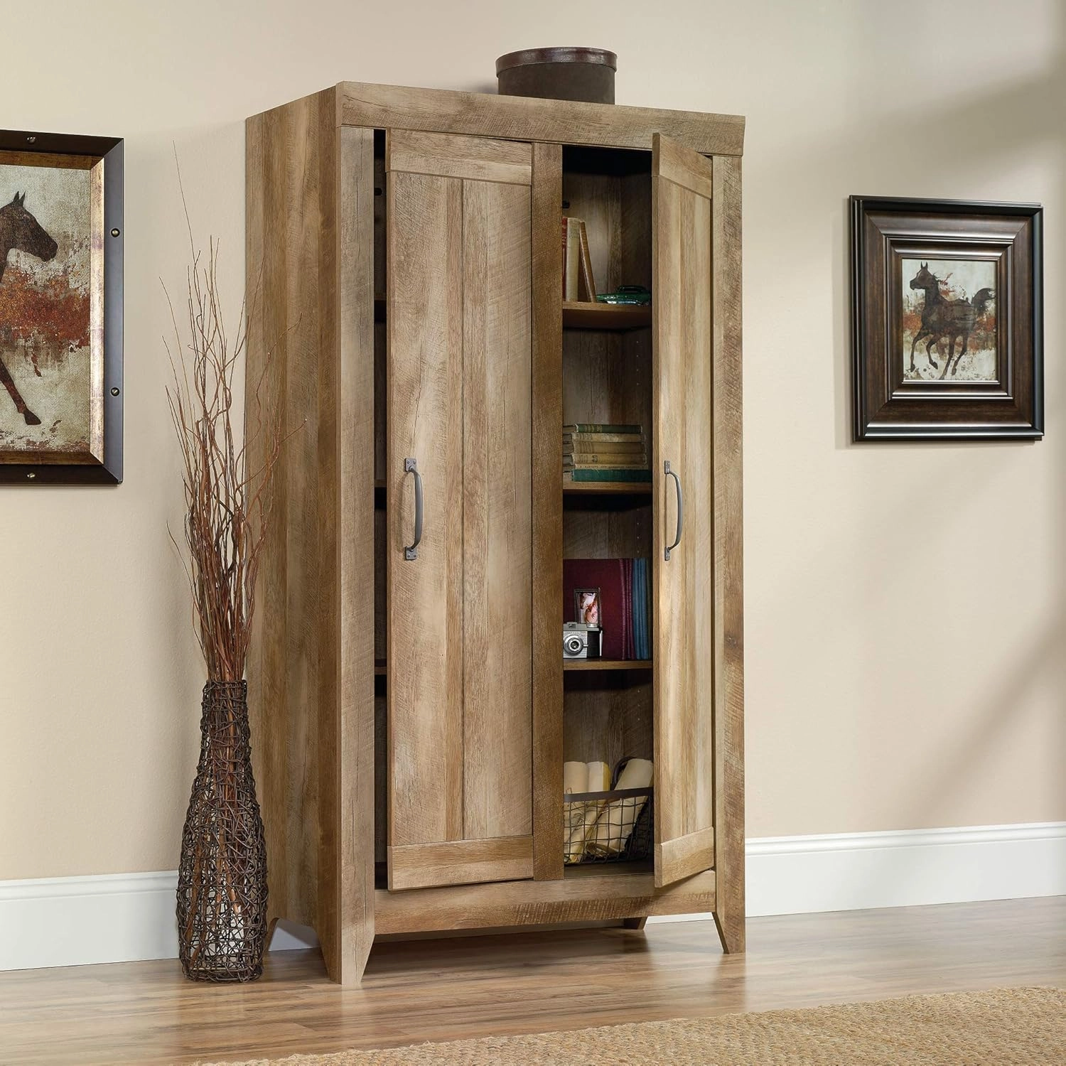 Sauder Adept Storage Pantry Cabinet, L: 38.94" x W: 16.77" x H: 70.98", Craftsman Oak finish