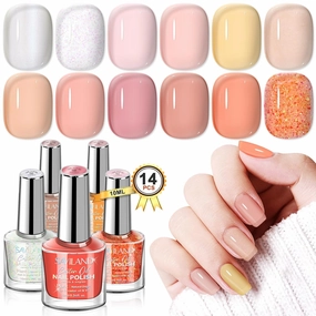 SAVILAND Regular Nail Polish Set Beginner: 12 Colors Quick Dry Nail Polish Non Gel 0.34 oz Translucent Nudes Nail Lacquer Kit with Base-Top Polish Acrylic Manicure Set for Fingernail Toenail Art
