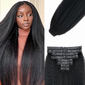 Seamless Kinky Straight Clip in Hair Extensions for Black Women Brazilian Virgin Human Hair Extensions 8Pcs Seamless Clip ins Human Hair with 18Clips Invisible PU Skin Weft 120g 20nch Natural Black