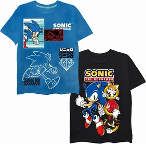 Sega Boys' Little Sonic The Hedgehog 2 Pack Short Sleeve T-Shirt Bundle