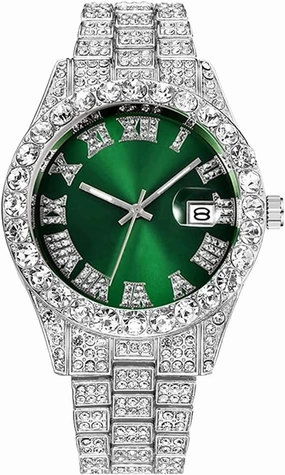 SENRUD Men's Diamond Watch Fashion Crystal Rhinestone Quartz Analog Watch Iced-Out Bracelet Wrist Watch