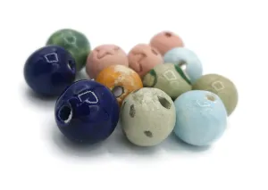 Set of 12 15mm Ceramic Mix Ball Beads, Handmade, Colorful for Jewelry Making or Crafting