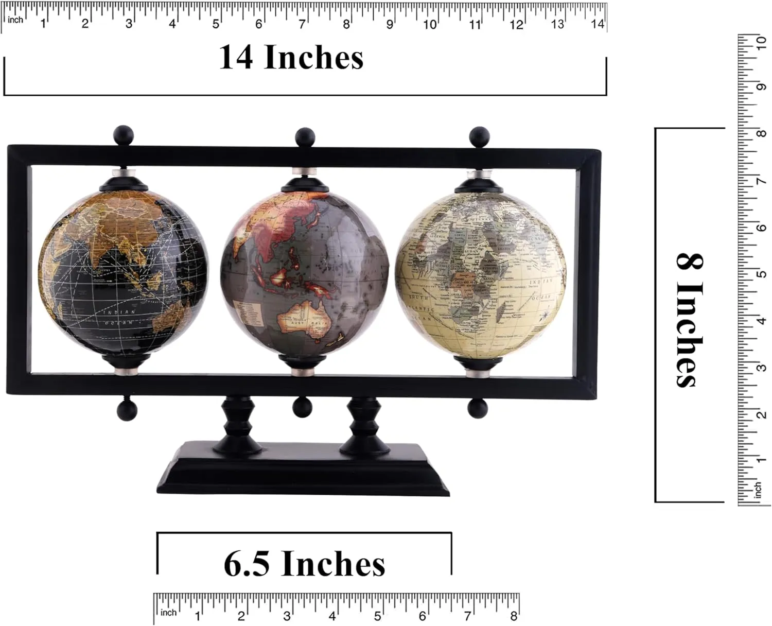 Set of 3 4'' Earth Globe for Desk Elegant Office Decor World Globe Sturdy Metal Stand (NOT PLASTIC!) - Rotating Desktop Globes For Geographic Home Table Gift for Adult Decorative Book Shelf