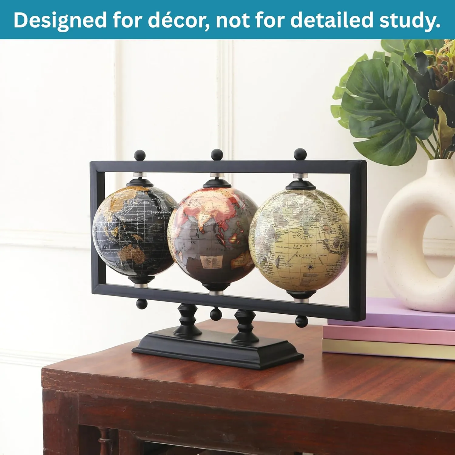 Set of 3 4'' Earth Globe for Desk Elegant Office Decor World Globe Sturdy Metal Stand (NOT PLASTIC!) - Rotating Desktop Globes For Geographic Home Table Gift for Adult Decorative Book Shelf