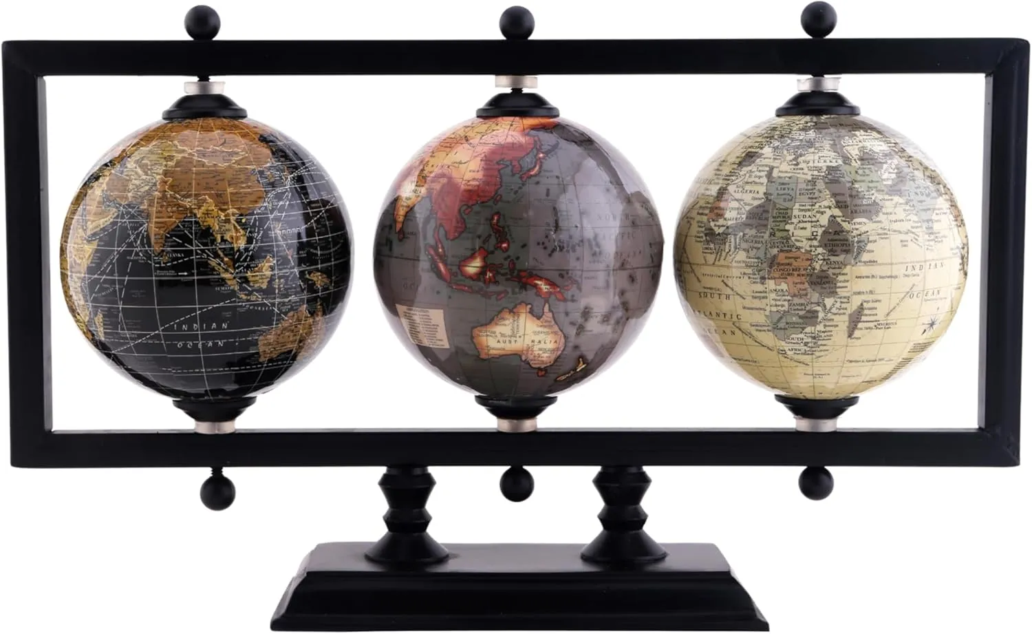 Set of 3 4'' Earth Globe for Desk Elegant Office Decor World Globe Sturdy Metal Stand (NOT PLASTIC!) - Rotating Desktop Globes For Geographic Home Table Gift for Adult Decorative Book Shelf