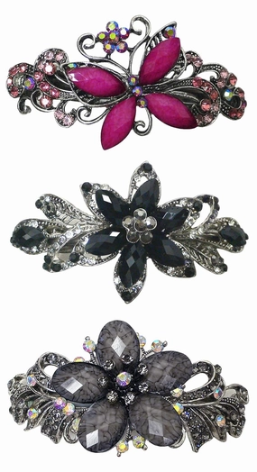 Set of 3 3 Styles Butterfly/Flower Barrette 0053HP0014jet0052coolGray-3