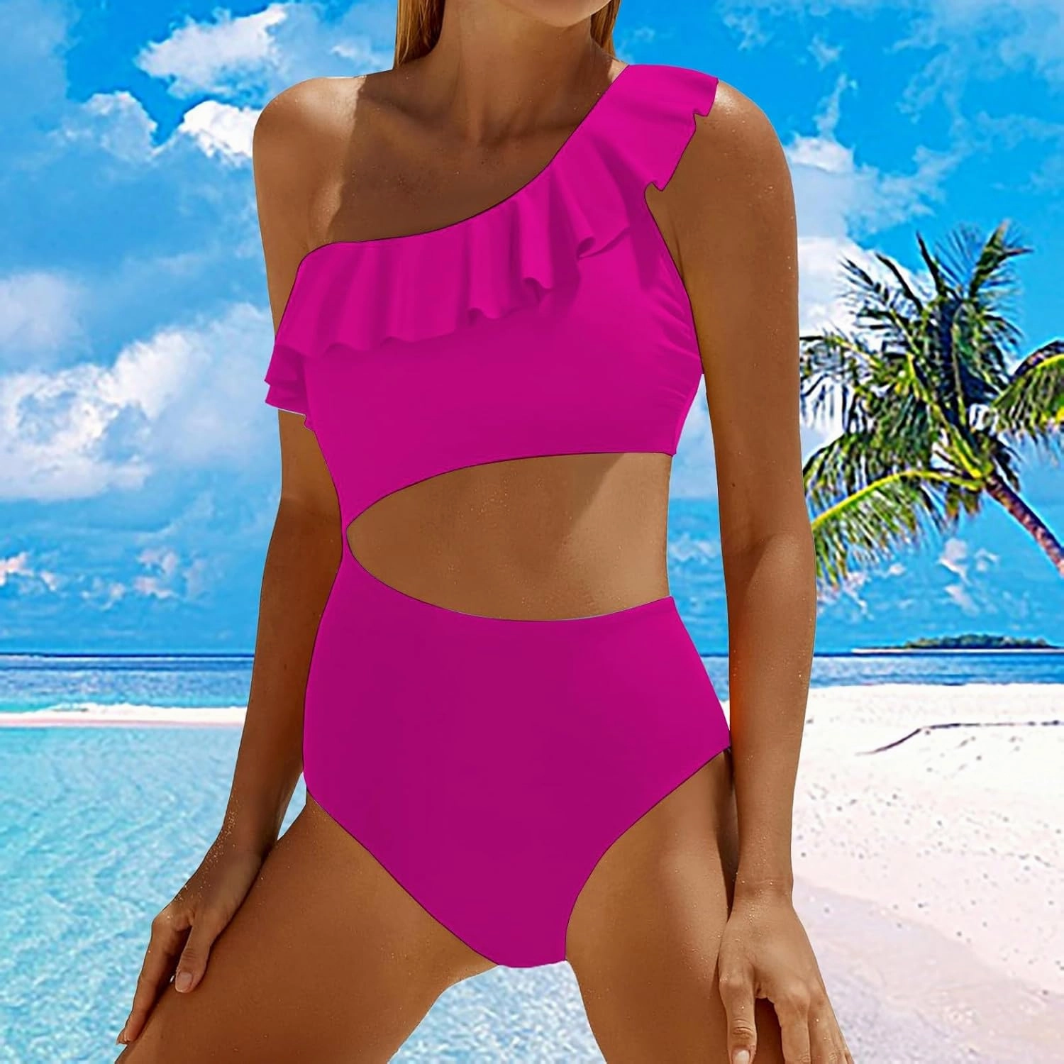 Sexy One Piece Swimsuits for Women High Waist Cutout Slimming Comfy Bathing Suit Push up Slimming Swimwear for Beach
