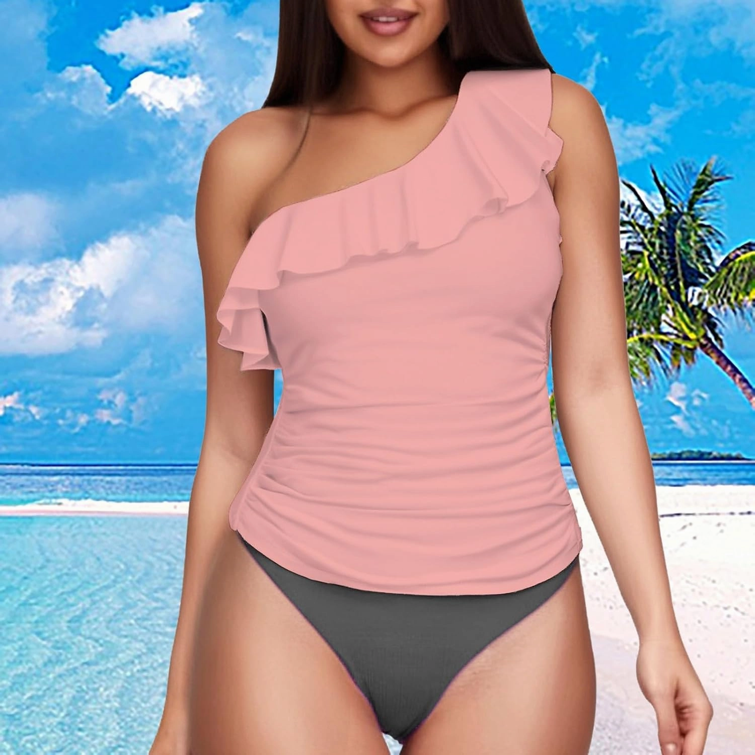 Sexy Swimsuits for Women High Waist One Shoulder Slimming Comfy Bathing Suit Push up Slimming Swimwear for Beach