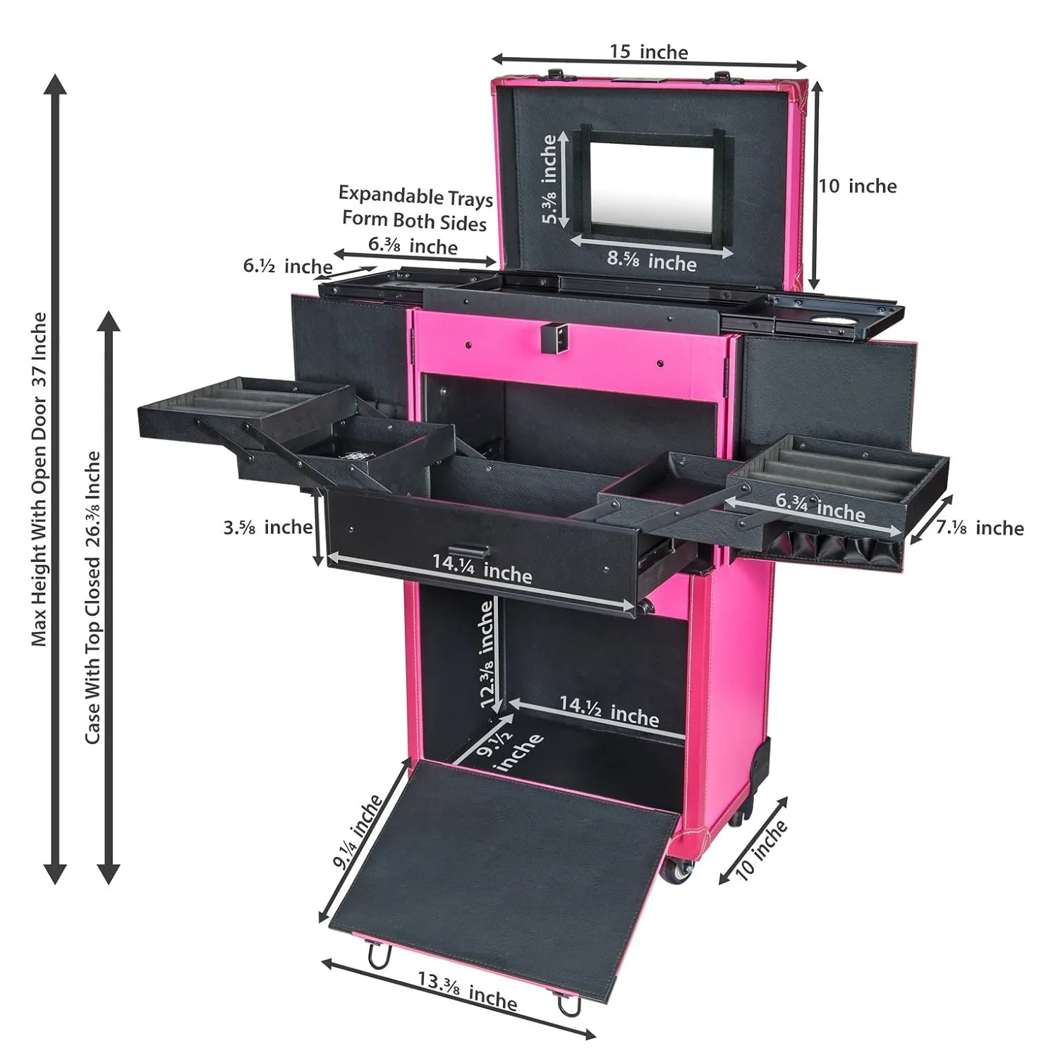 SHANY REBEL Series – Pro Makeup Artists Multifunction Cosmetics Trolley Train Case – Large - Knight