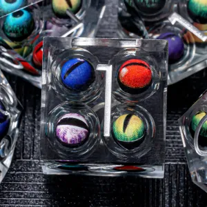 Sharp Edged Dice Set Mix Colored Eyeball Dice 22-32mm Large DND Dice with Box, Dungeons and Dragons Polyhedral D&D Role Playing Board Game D&D Dice Set D20 D12 D10 D8 D6 D4 (Colorful Eyes Silver Ink)