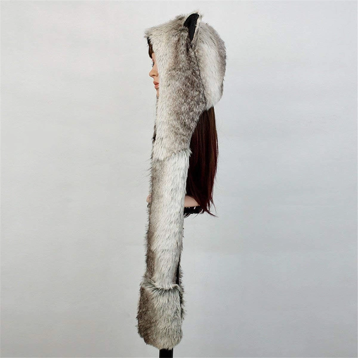 ShellKingdom Plush Novelty Animal Hat,3 in 1 Function Faux Fur Full Animal Hood Hat Winter Warmer Cap