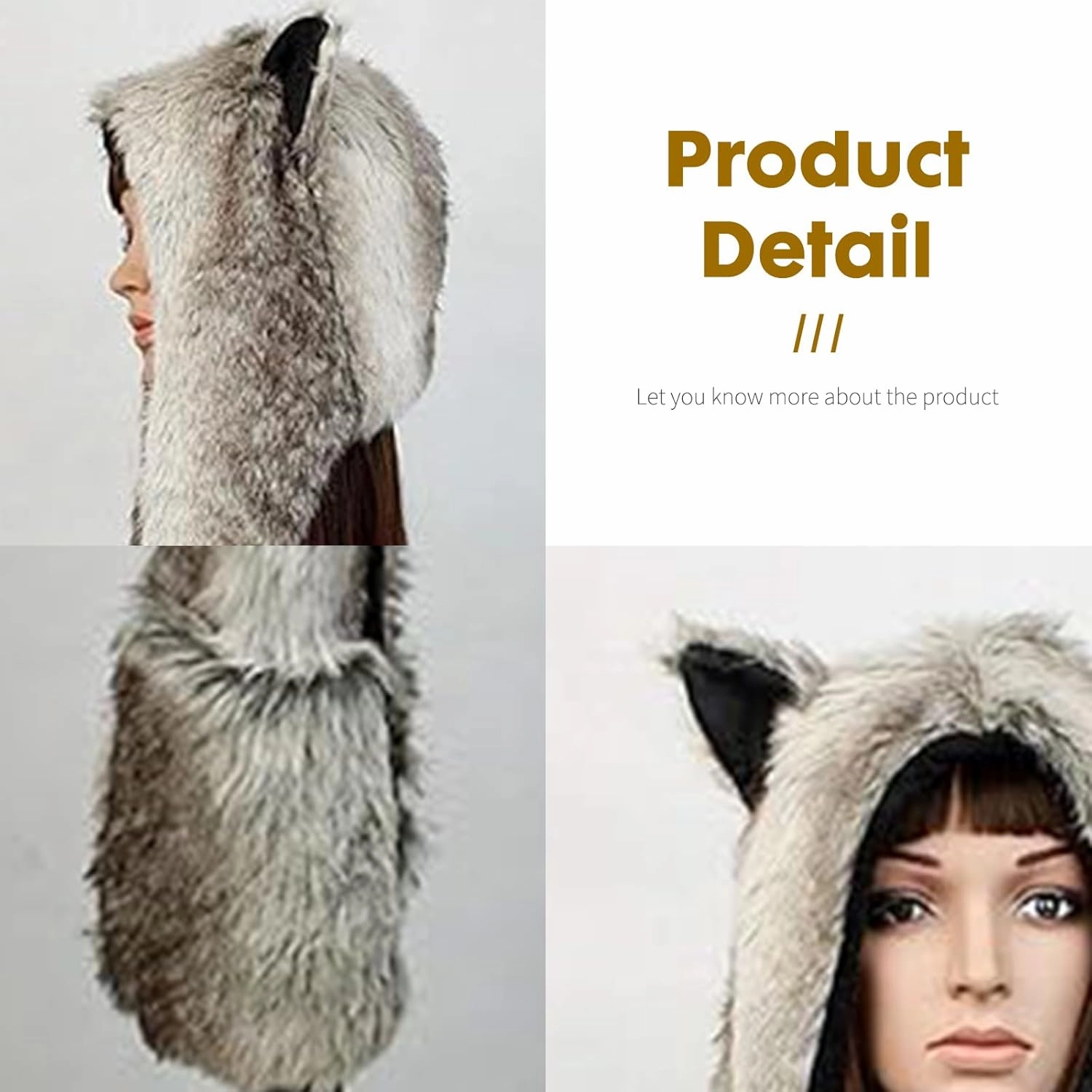 ShellKingdom Plush Novelty Animal Hat,3 in 1 Function Faux Fur Full Animal Hood Hat Winter Warmer Cap