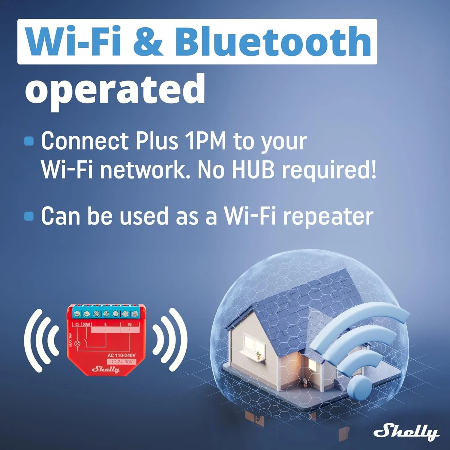 Shelly Plus 1PM UL | WiFi Smart Relay Switch with Power Metering Function | Bluetooth Gateway | Home Automation | Compatible with Alexa & Google Home | No Hub | Wireless Lighting Control