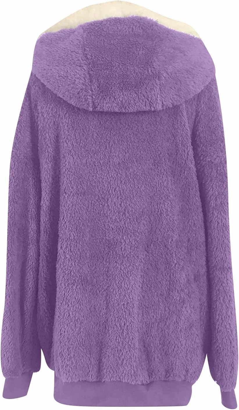 Sherpa Jackets For Women Fashion Winter Fuzzy Fleece Teddy Coat Hooded Zip Up Shaggy Fluffy Coats Warm Winter Outwear