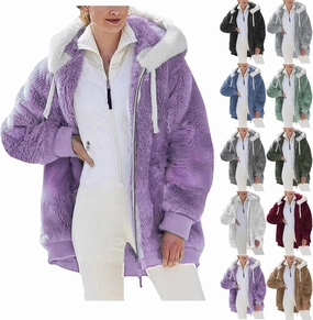 Sherpa Jackets For Women Fashion Winter Fuzzy Fleece Teddy Coat Hooded Zip Up Shaggy Fluffy Coats Warm Winter Outwear