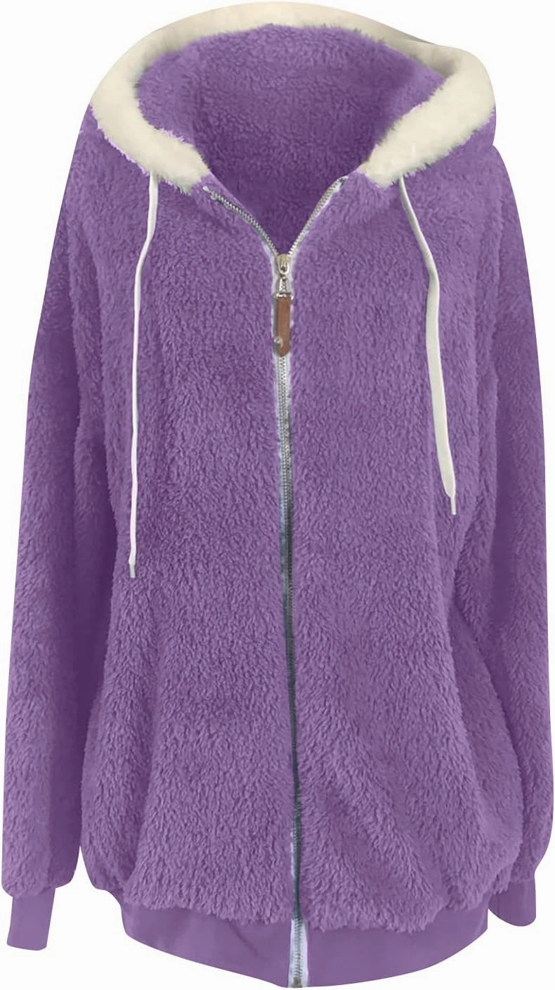 Sherpa Jackets For Women Fashion Winter Fuzzy Fleece Teddy Coat Hooded Zip Up Shaggy Fluffy Coats Warm Winter Outwear