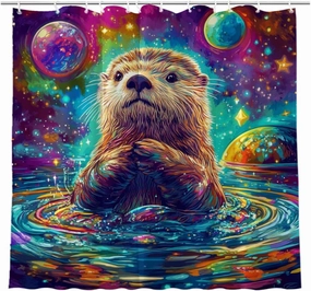 Shower Curtain Colorful Sea Otter Shower Curtain for Bathroom Set - Oil Painting Fabric Waterproof Shower Curtain for Bathtub Decor 72x72 inch