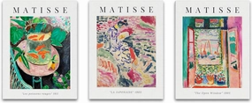 Shwing Vintage Henri Matisse Abstract Canvas Wall Art - Set of 3 Framed - 16x12 Inch