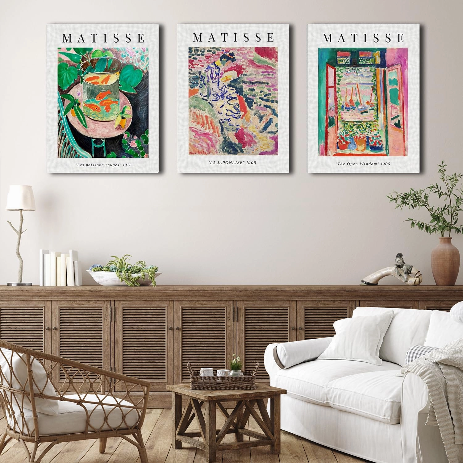 Shwing Vintage Henri Matisse Abstract Canvas Wall Art - Set of 3 Framed - 16x12 Inch