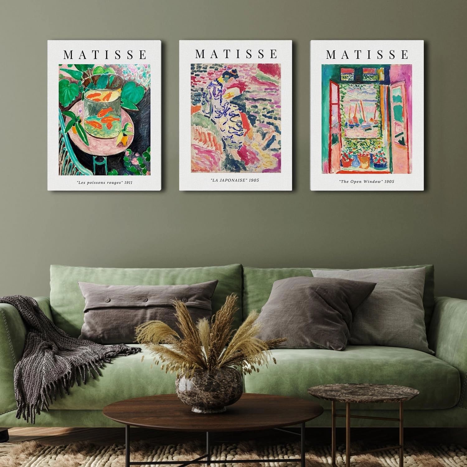 Shwing Vintage Henri Matisse Abstract Canvas Wall Art - Set of 3 Framed - 16x12 Inch