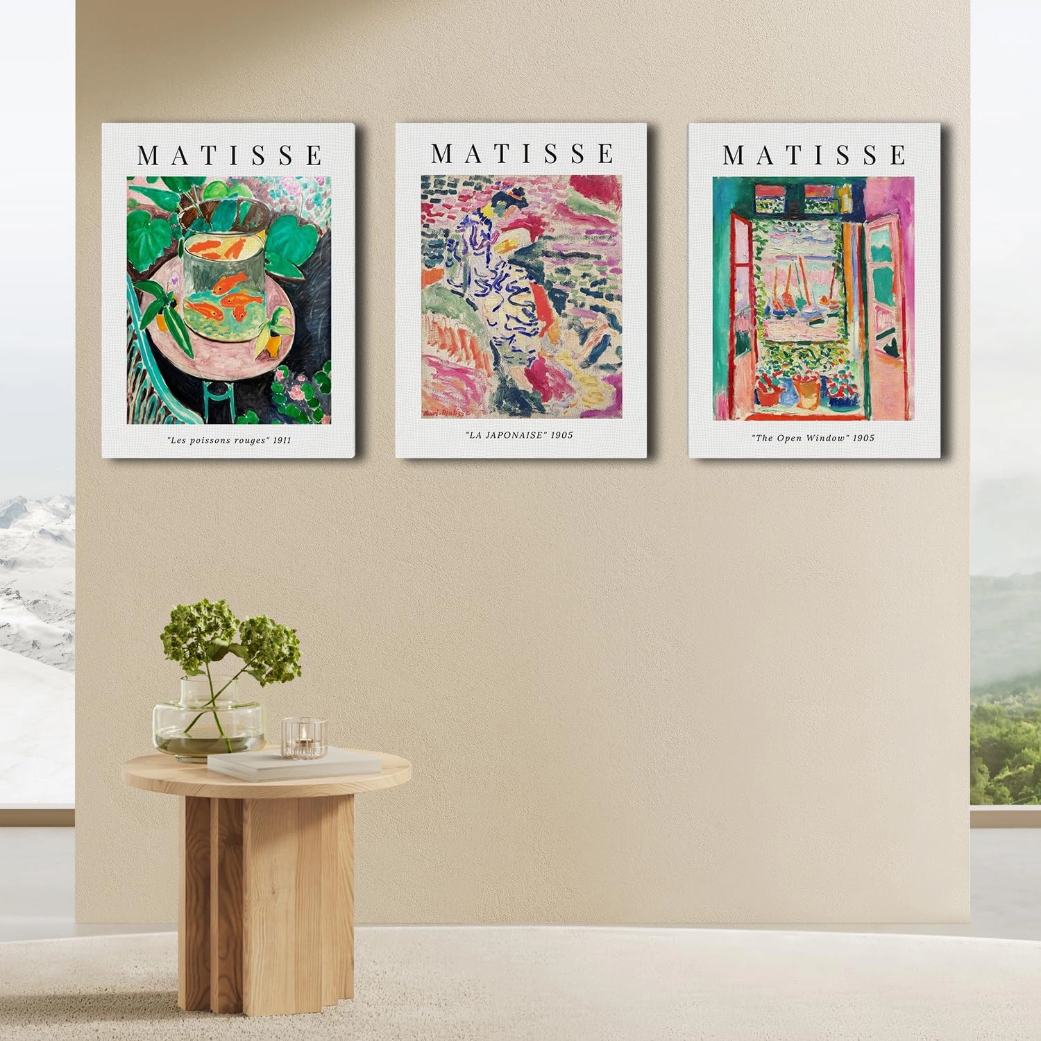 Shwing Vintage Henri Matisse Abstract Canvas Wall Art - Set of 3 Framed - 16x12 Inch