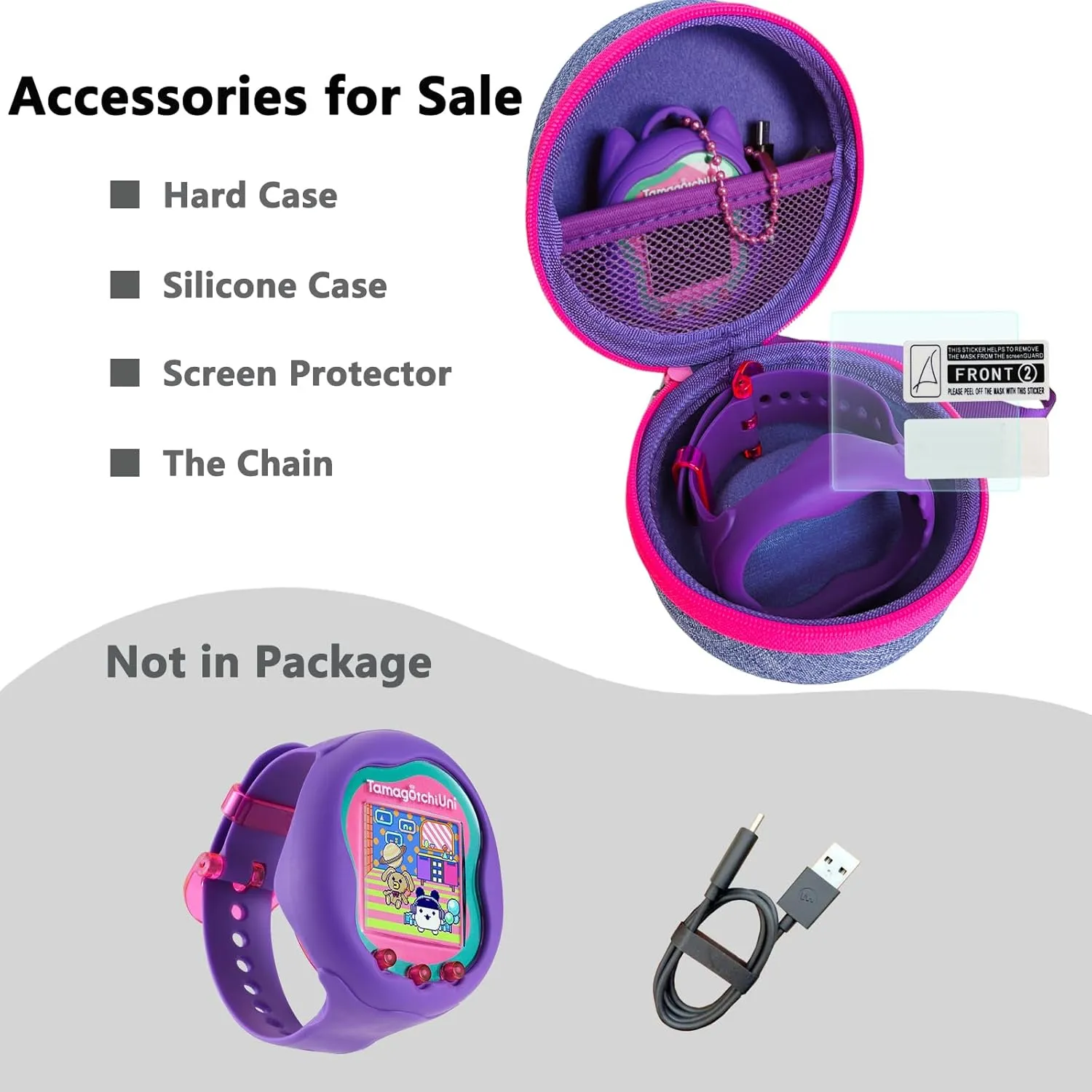 Silicone Cover and Carrying Case for Tamagotchi Uni Interactive Virtual Pet, Screen Protector for Tamagotchi Uni Watch Digital Pet Accessories