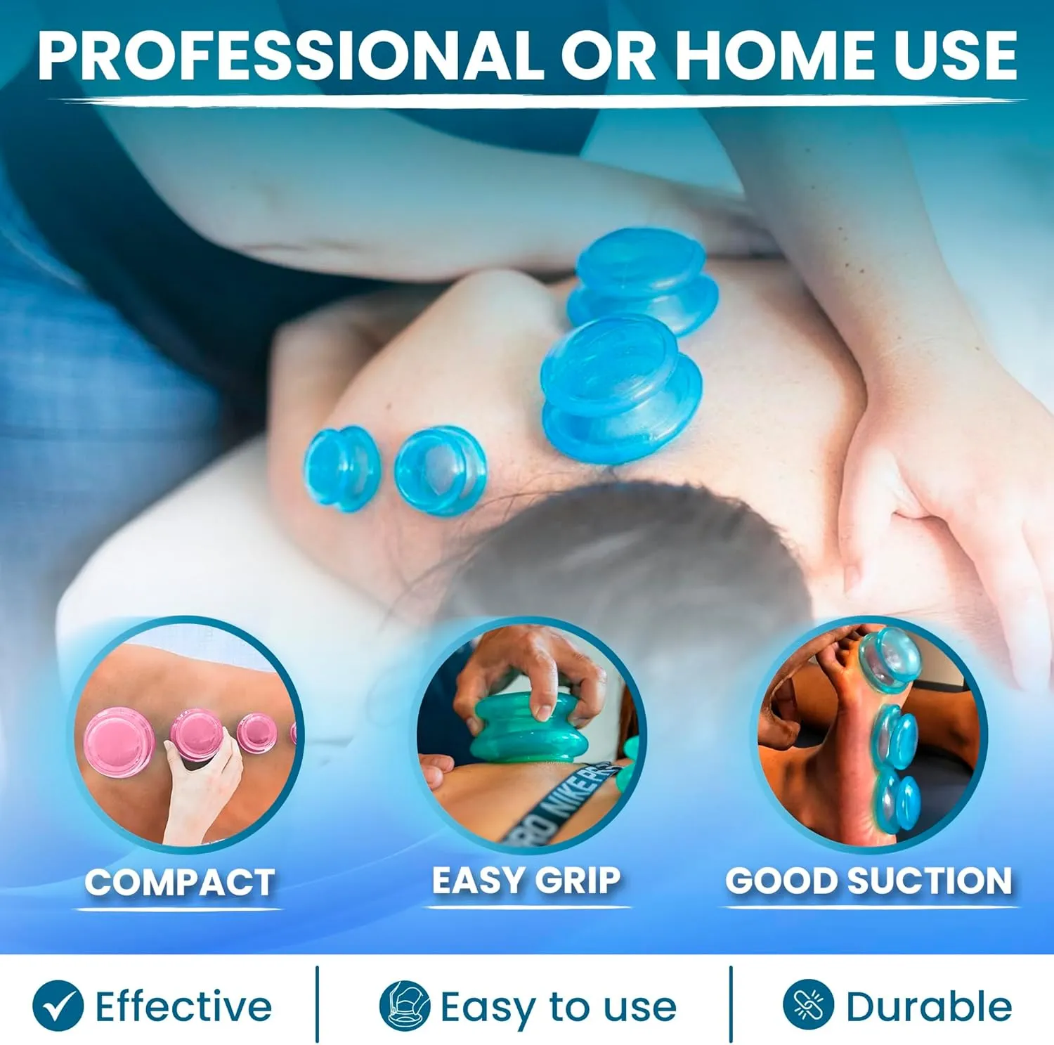 Silicone Cupping Therapy Set Professional Massage Cupping Cups for Cupping Therapy 4 Cup Kit for Massage, Myofascial Release, Cellulite Reduction (Lure Blue)