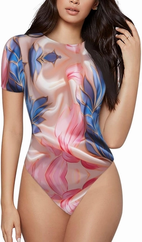 silk fabrics Printed women's short-sleeved tights - fashionable round-neck slim home clothes, sizes S-XXL,