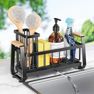 Sink Caddy Organizer, Kitchen Sponge Holder for Sink with Quick Drain Tray & Non-Slip Suction Cups, Sturdy Rustproof Stainless Steel Kitchen Countertop Organizer for Sponge Soap Dispenser