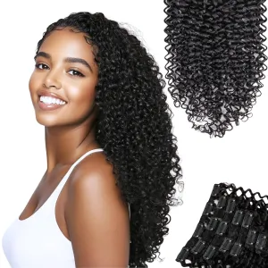 SIYUSI Kinky Curly Clip In Extensions, Luxurious Thickness, Premium Brazilian Remy Hair Clip Ins, Invisible & Scalp-Friendly, Natural Black Color, 4.23oz, 7Pcs (20 Inch)