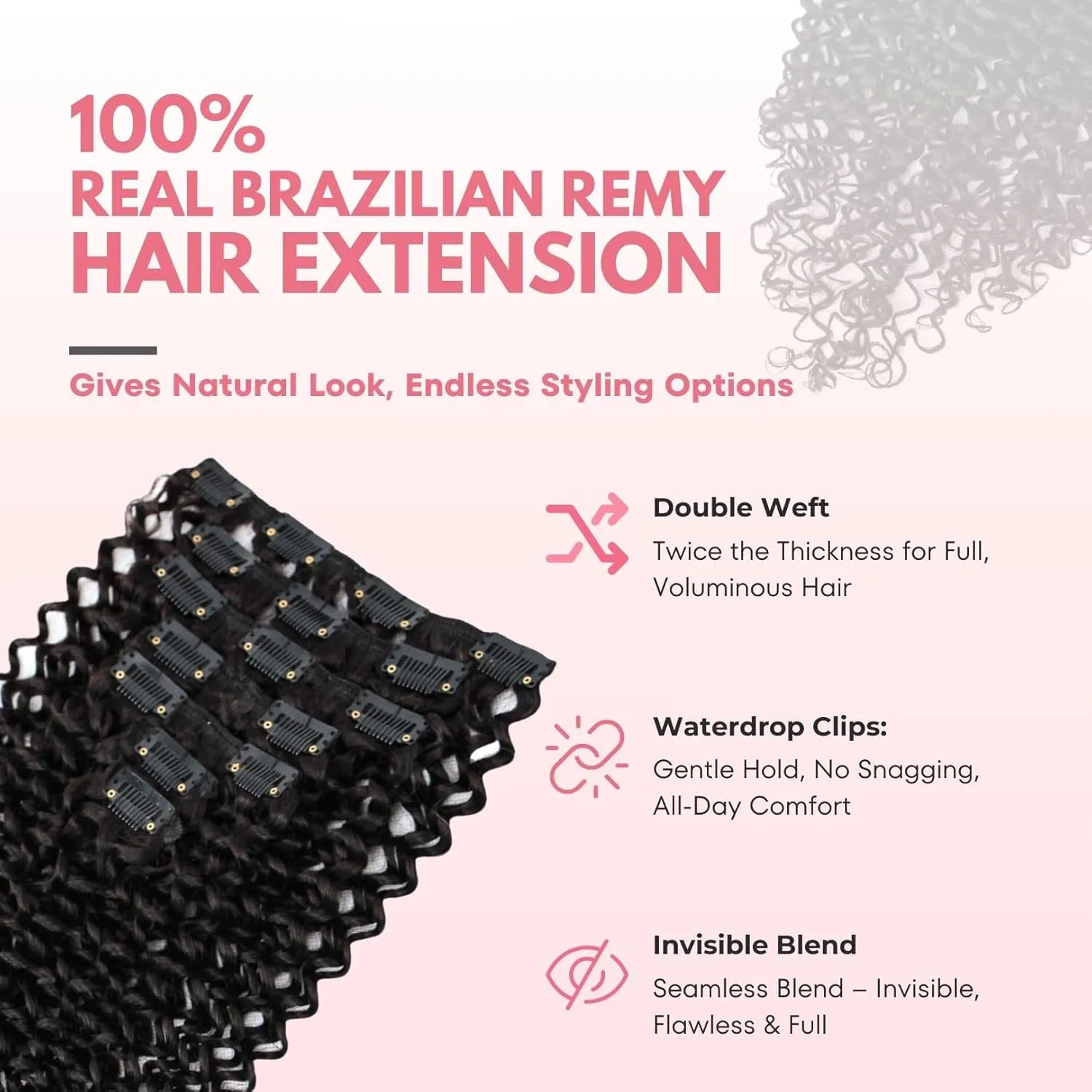 SIYUSI Kinky Curly Clip In Extensions, Luxurious Thickness, Premium Brazilian Remy Hair Clip Ins, Invisible & Scalp-Friendly, Natural Black Color, 4.23oz, 7Pcs (20 Inch)