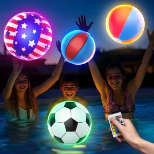 Skirfy LED Light Up Beach Balls with Remote,4 PCS Pool Toys,16 Colors Lights and 4 Light Modes,Outdoor Beach Party Games&Toys for Kids Adults Pool Patio Garden 4th of July Decorations