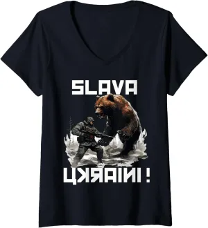 Slava Ukraini Soldiers T Support Ukraine Soldiers V-Neck T-Shirt