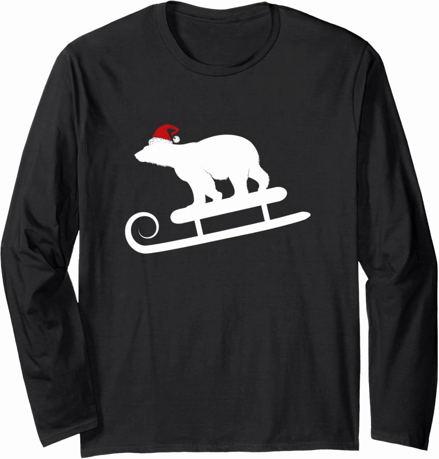 Sledding Polar Bear With Santa Hat Christmas Holiday Long Sleeve T-Shirt