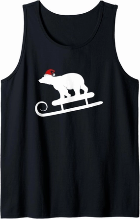 Sledding Polar Bear With Santa Hat Christmas Holiday Tank Top