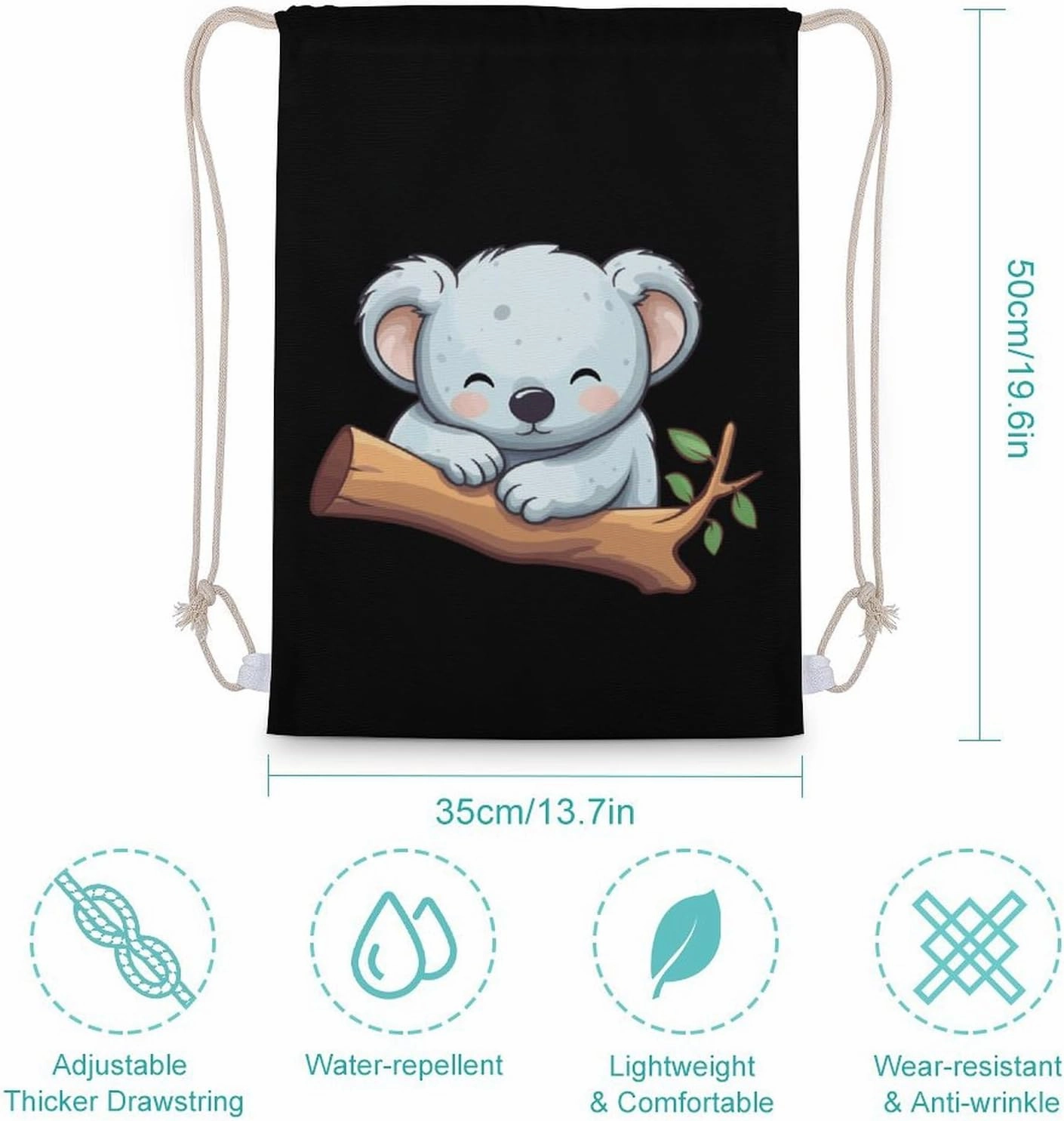 Sleeping Cute Koala Bear Drawstring Backpack Drawstring Bag Sports Sackpack Gym Bag String Bag Beach Backpack for Men Women 35x50cm