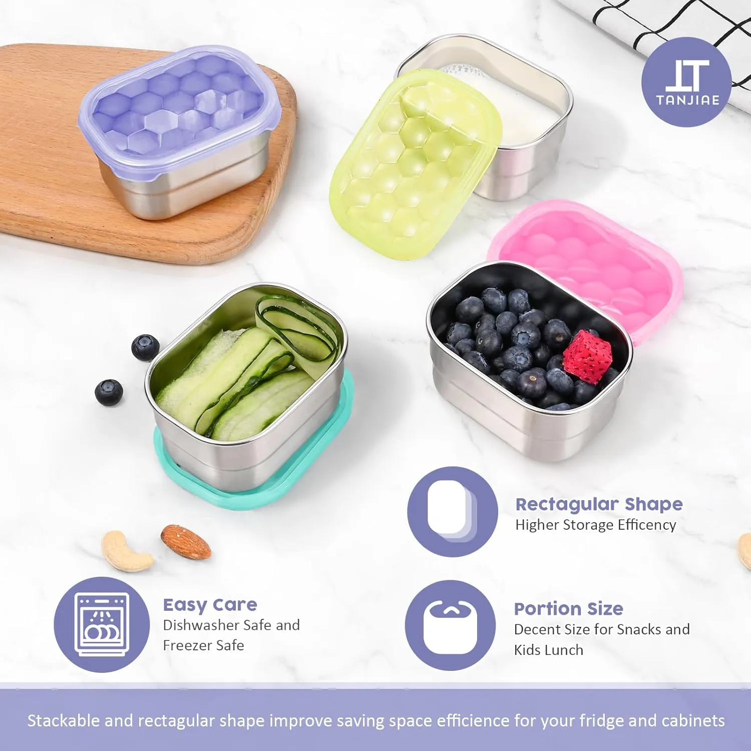 Small (1 CUP) Stainless Steel Snack Containers for Kids and Toddlers | Easy Open Leak Proof Food Containers with Silicone Lids - Perfect Metal Lunch Box for Daycare and School (8oz)