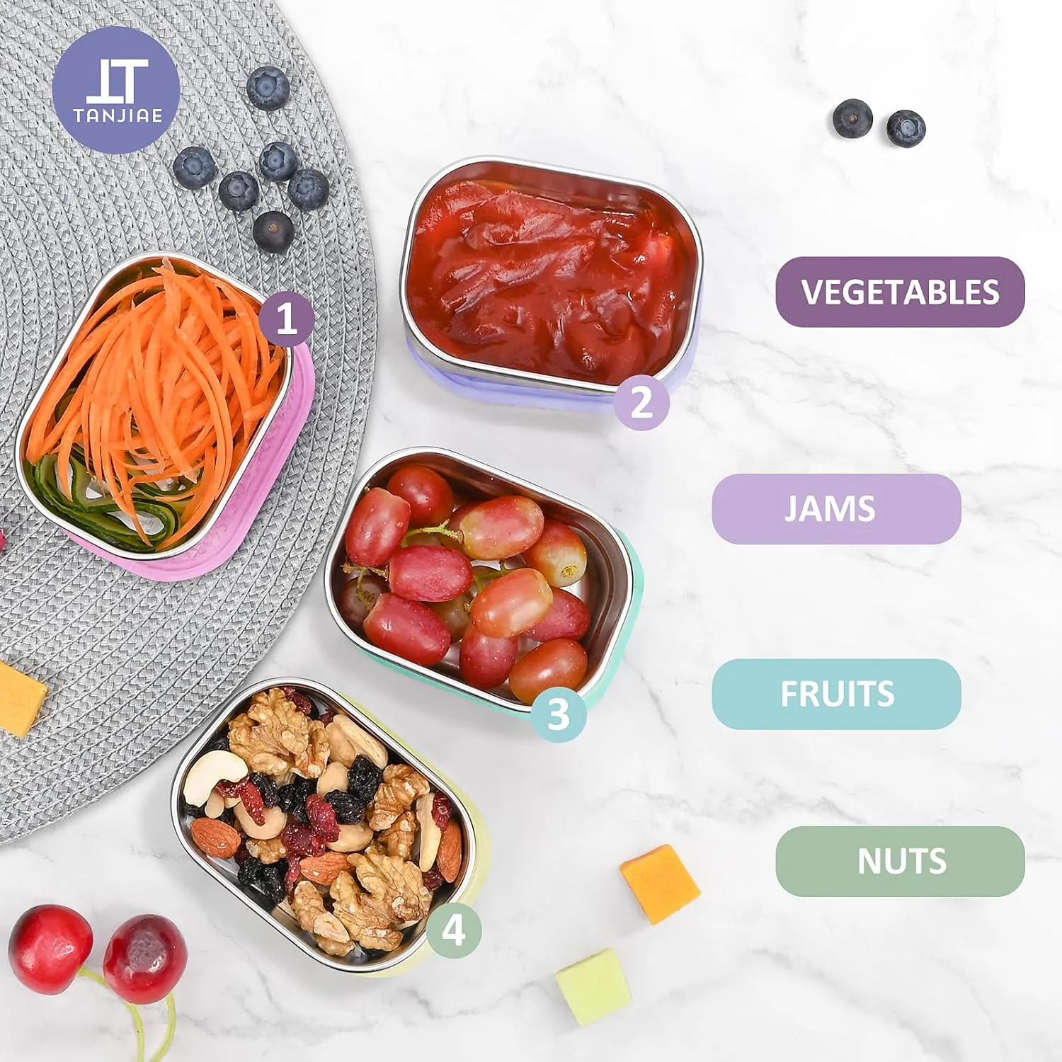 Small (1 CUP) Stainless Steel Snack Containers for Kids and Toddlers | Easy Open Leak Proof Food Containers with Silicone Lids - Perfect Metal Lunch Box for Daycare and School (8oz)