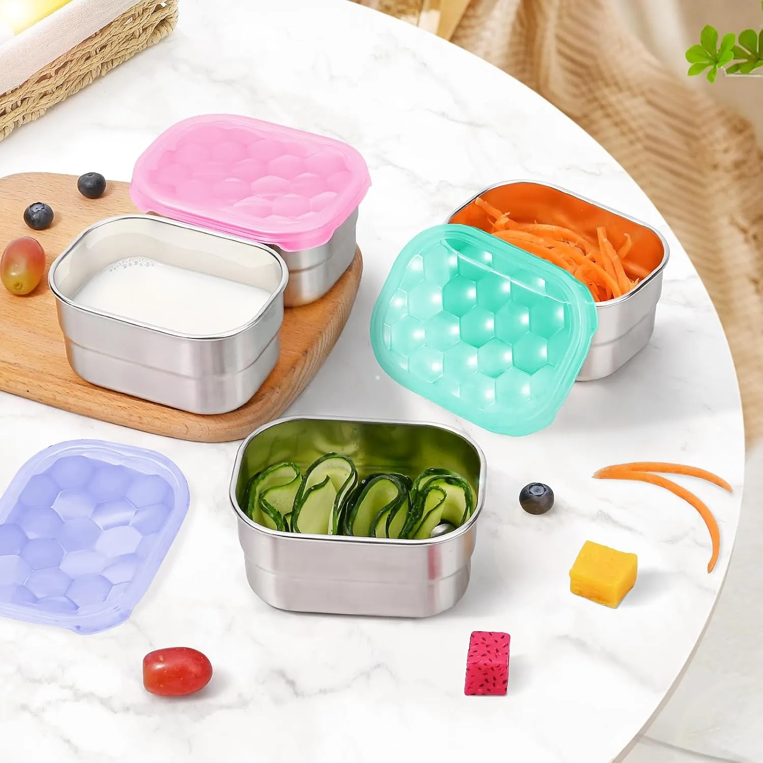 Small (1 CUP) Stainless Steel Snack Containers for Kids and Toddlers | Easy Open Leak Proof Food Containers with Silicone Lids - Perfect Metal Lunch Box for Daycare and School (8oz)