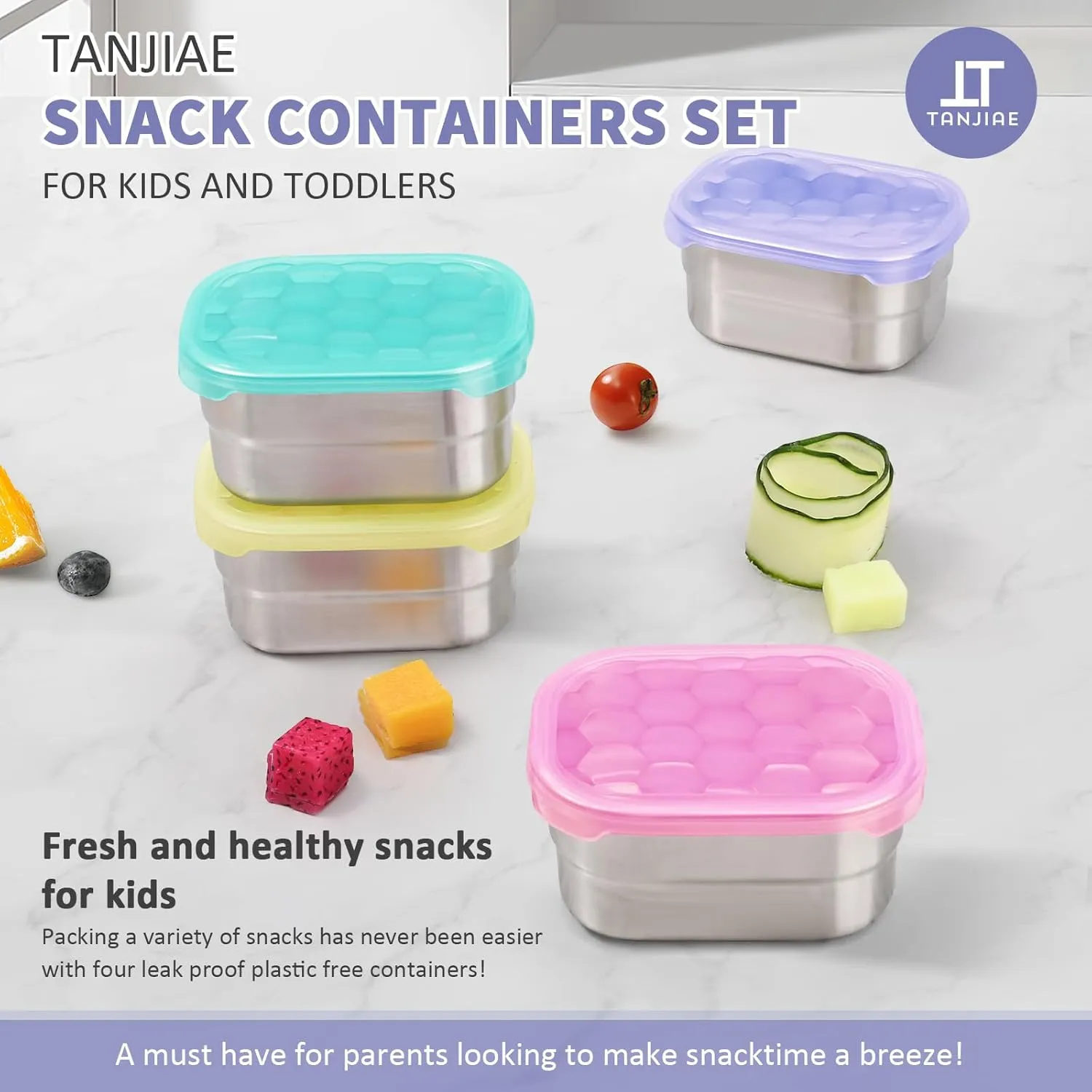 Small (1 CUP) Stainless Steel Snack Containers for Kids and Toddlers | Easy Open Leak Proof Food Containers with Silicone Lids - Perfect Metal Lunch Box for Daycare and School (8oz)